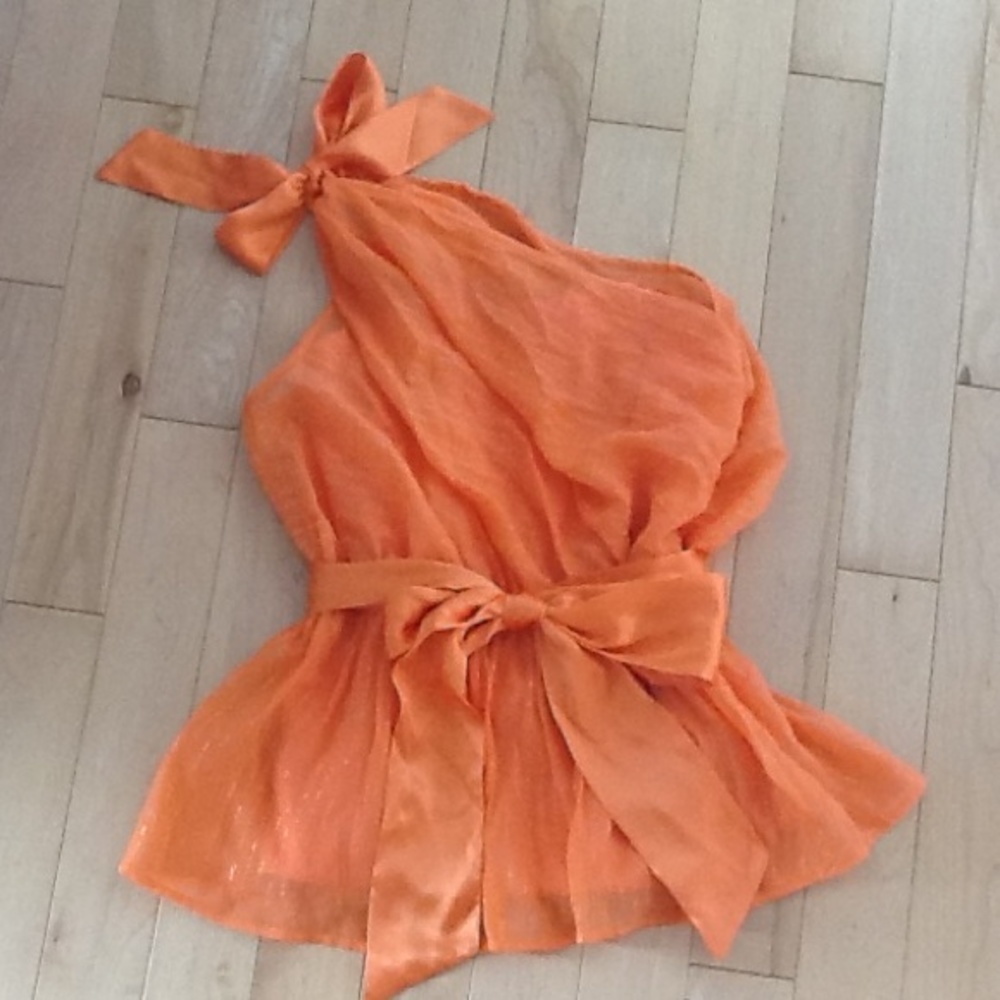 FREE PEOPLE tangerine one shoulder top with gold